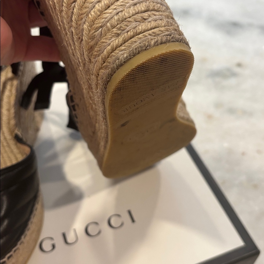 Gucci Black Matelasse Leather GG Marmont Espadrille Ankle-Tie Wedges - Picture 9 of 16